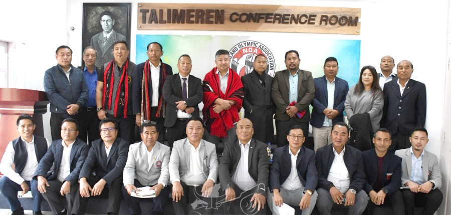 Nagaland Olympic Association held a consultative meeting-cum-felicitation programme in honour of the incoming Advisor S Keoshu Yimchunger on April 3. (DIPR Photo)